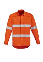 ZW145  - Mens Orange Flame Hi Vis Open Front Shirt - Hoop Taped