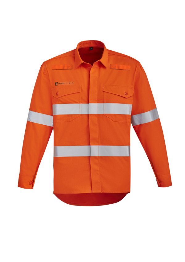 ZW145  - Mens Orange Flame Hi Vis Open Front Shirt - Hoop Taped