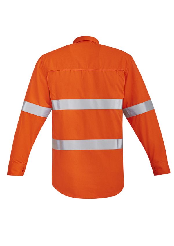 ZW145  - Mens Orange Flame Hi Vis Open Front Shirt - Hoop Taped